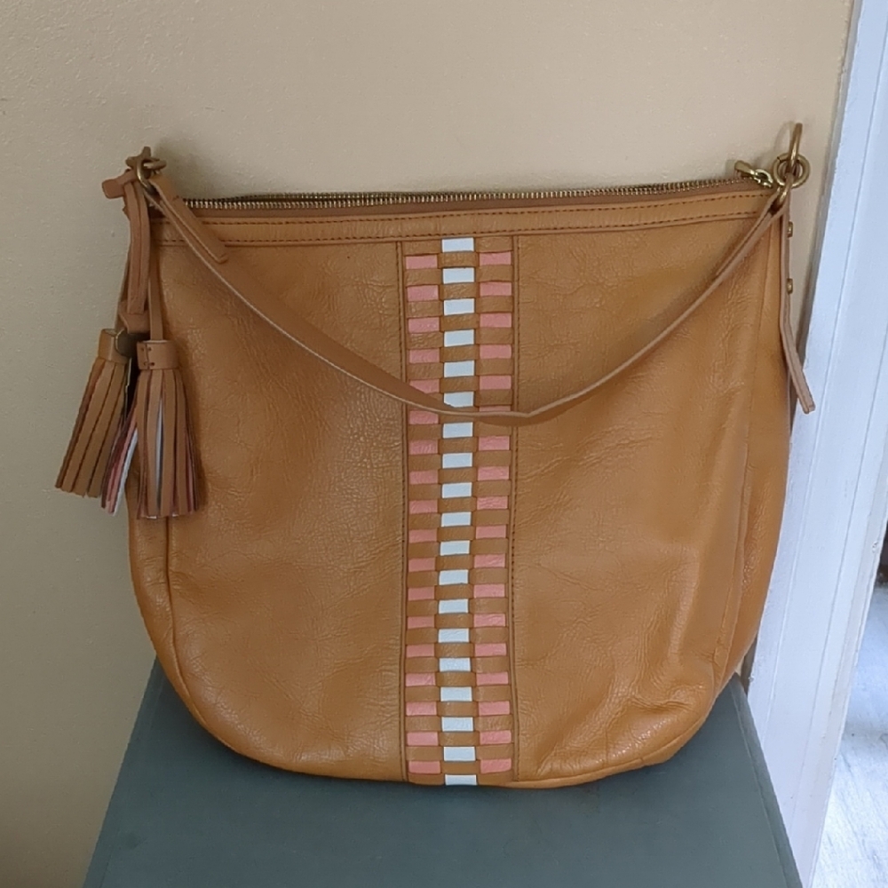 Fossil Leather Shoulder Bag with Pink Accents
